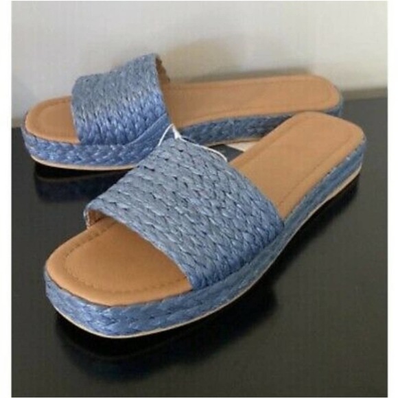 Universal Thread Mardi Raffia Platform Slide Sandals Blue 9.5 - Picture 1 of 9